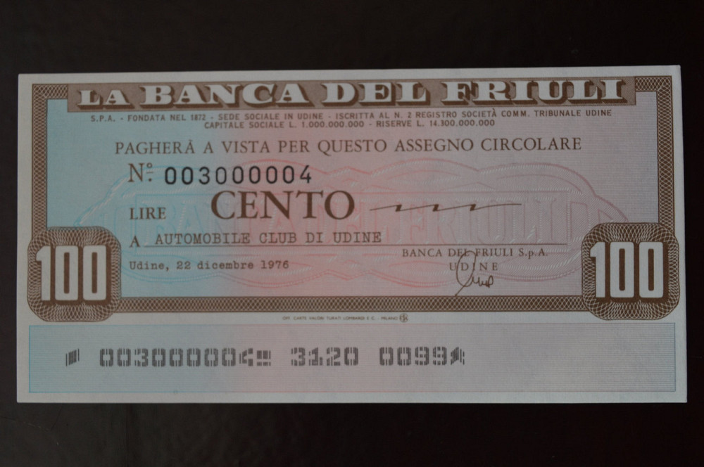 Чек. Италия 100 Лир 1976год (ЧК-1) ЛОТ 34 Полтава - изображение 1