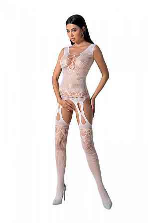 Бодістокінг з плетінням на грудях Passion BS099 One Size, white, відкритий доступ, імітація підв’язо Sex Aura Київ