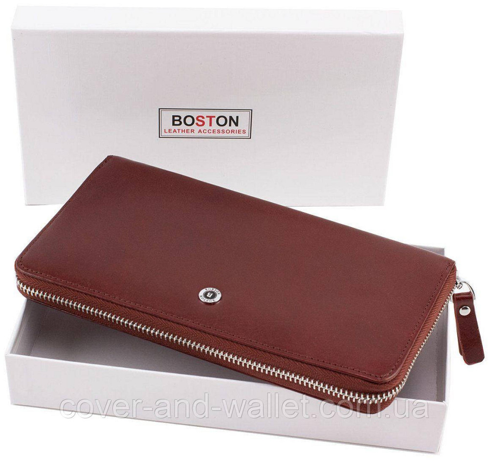 Фірмовий чоловічий шкіряний портмоне клатч на блискавці коричневий BOSTON Київ - фото 7