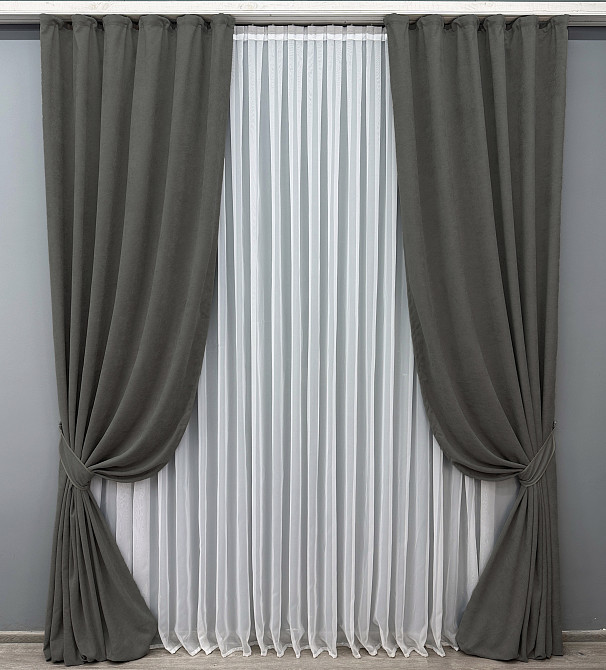Комплект готовых штор VR-Textil Микровелюр Petek YL № 1703ш Темно-серый 150х295 см 2 шт (33-0609) Киев - изображение 2