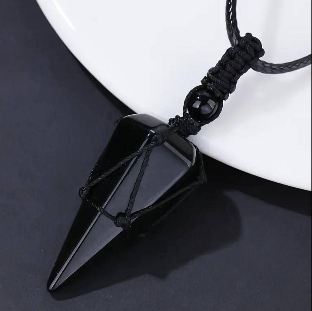 Подвеска из натурального обсидиана – энергетический кулон на шнурке Киев - изображение 3