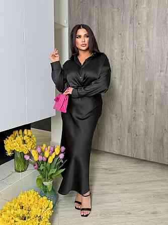 Шелковая женская рубашка свободного фасона со спущенным плечом итальянский шелк Черный, 42/46 Одесса