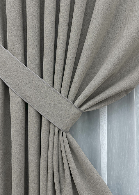 Комплект штор VR-Textil 100% блэкаут ASHEN NIGHT 150х270 2шт и Тюль 400х270 1848ш-1153т кофейно-серый с белым 71-085/3 Киев - изображение 4