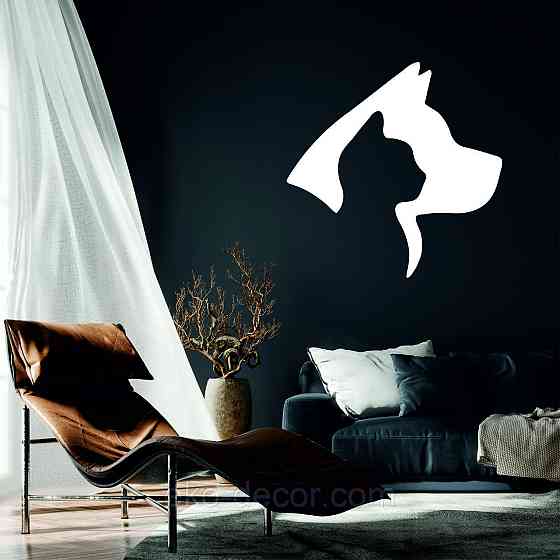 Декоративне настінне Панно «Кіт та Собака », Декор на стіну 50*50 см, Білий Київ