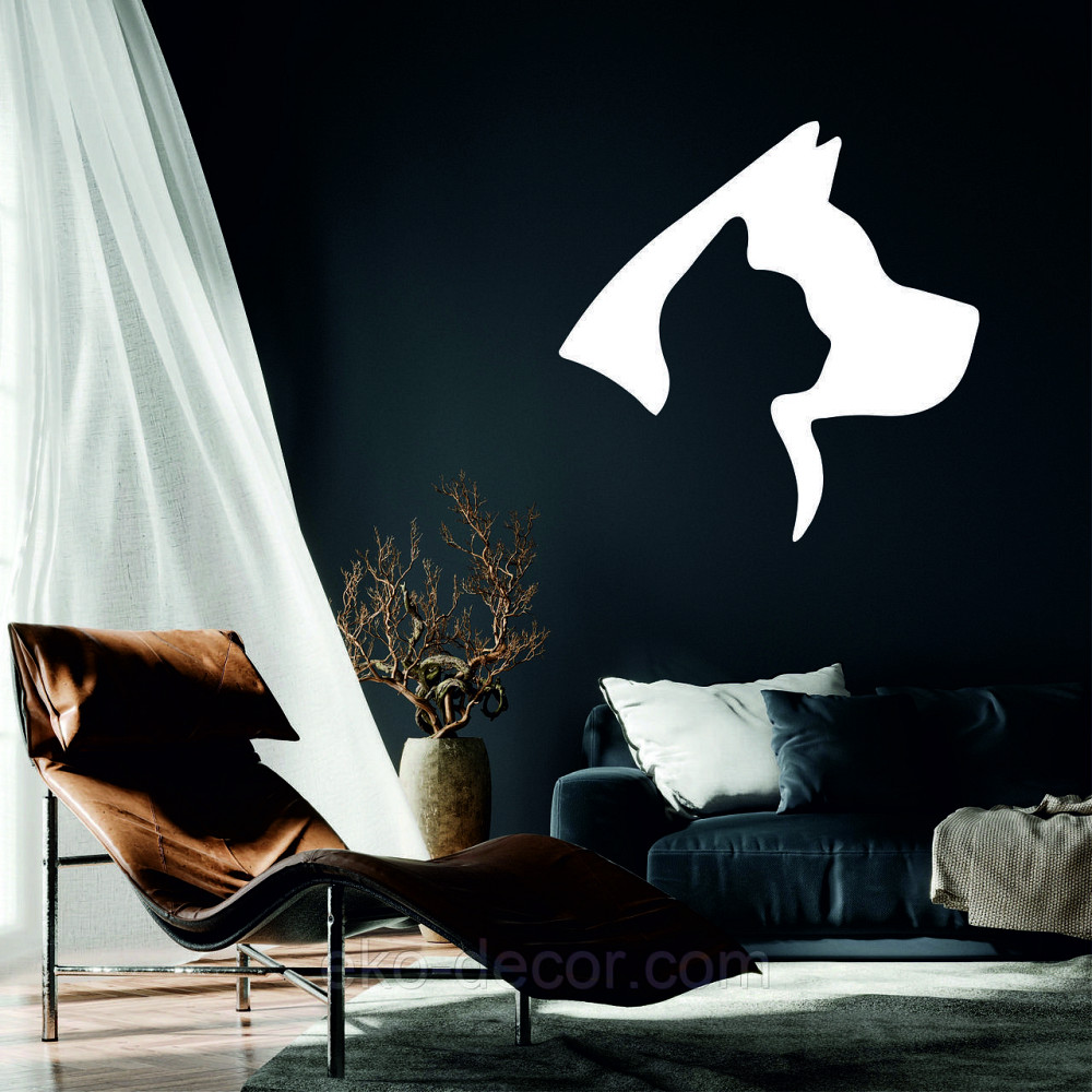 Декоративне настінне Панно «Кіт та Собака », Декор на стіну 50*50 см, Білий Київ - фото 1