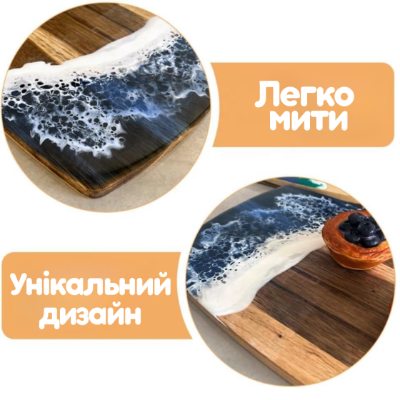 Разделочная доска для кухни из бамбука, доска на кухню для разделки с узором морской волны бамбуковая 36 х 24.8 см Каменец-Подольский