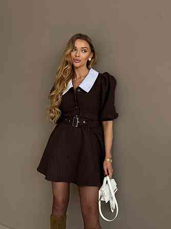 Жіноча елегантна мінісукня з акцентним білим коміром твід-шанель M Одеса