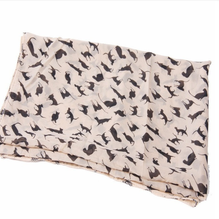 Шарф с котами женский 146 на 47 см бежево-черный Киев - изображение 8