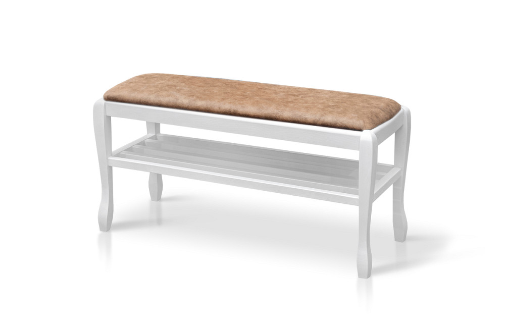 Банкетка з полкою Сієста 900, біла/бежева тканина Киев - изображение 1