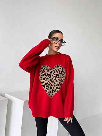 Жіночий стильний светр оверсайз із сердечками Червоний Одеса