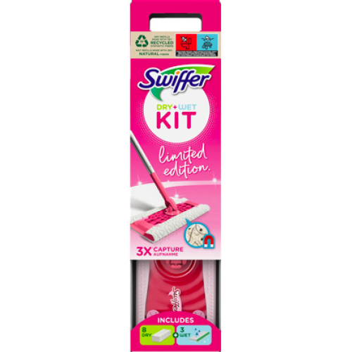 Швабра зі змінними серветками Swiffer kit Pink набір для прибирання (швабра, 3 вологі серветки та 8 сухих) Львів