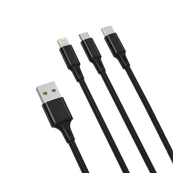 Кабель XO 3in1 USB - Lightning + MicroUSB + Type-C 1.2м, чорний Львів