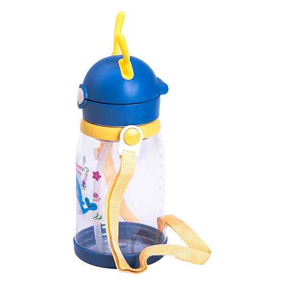 Yiwu Пляшка для води дитяча 550 мл на ремінці пляшечка з трубочкою для спорту та школи Синя HP- Киев