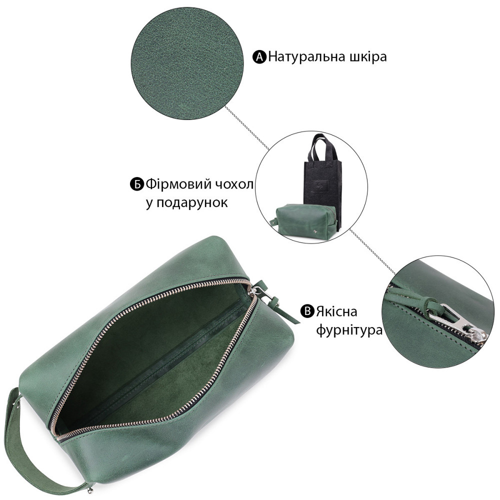 Кожаная косметичка унисекс GRANDE PELLE 11573 Зеленый Киев - изображение 4