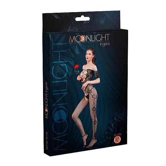 Бодістокінг з доступом Moonlight Model 10 XS-L Black, імітація шнурівки, квітковий декор, відкриті п Sex Aura Київ