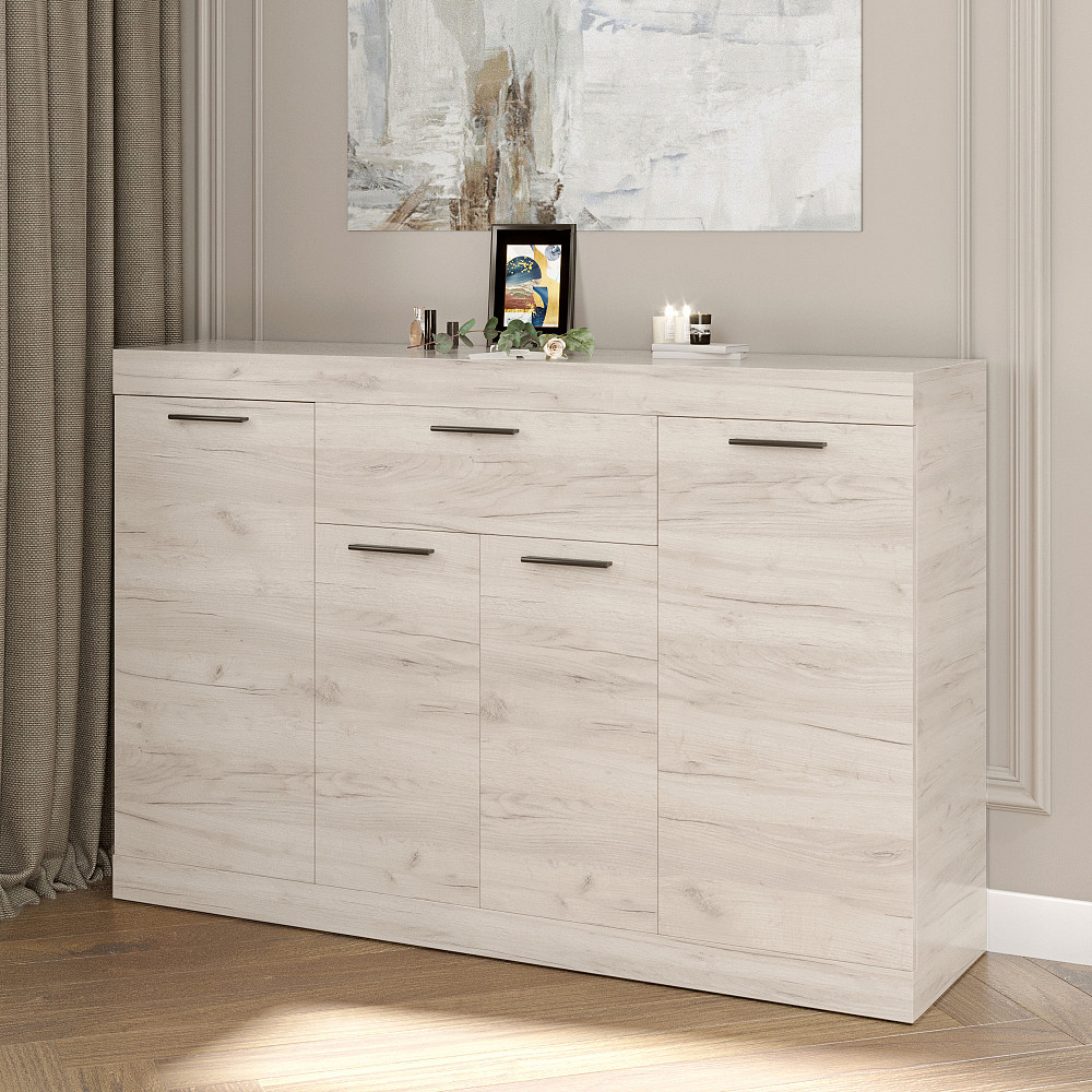 Большой комод Эверест с дверями и ящиком Соната-7 140х38х94 дуб крафт белый (DTM-2705) Днепр - изображение 1
