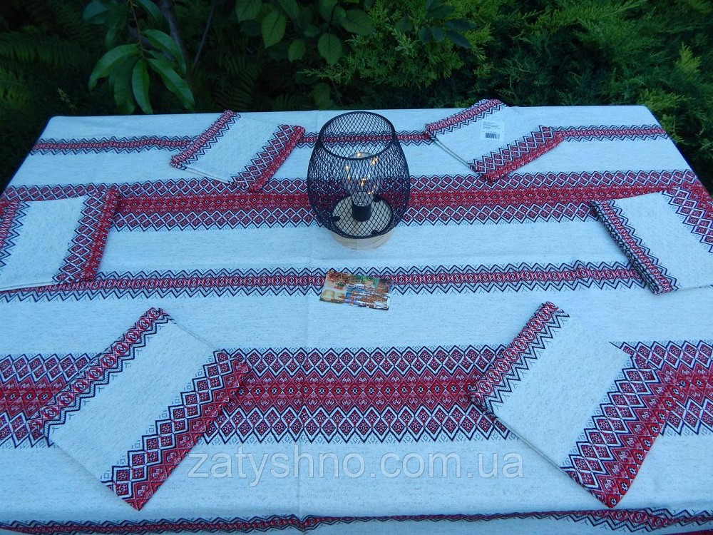 Червона скатертина з сетами на льону Київ - фото 3