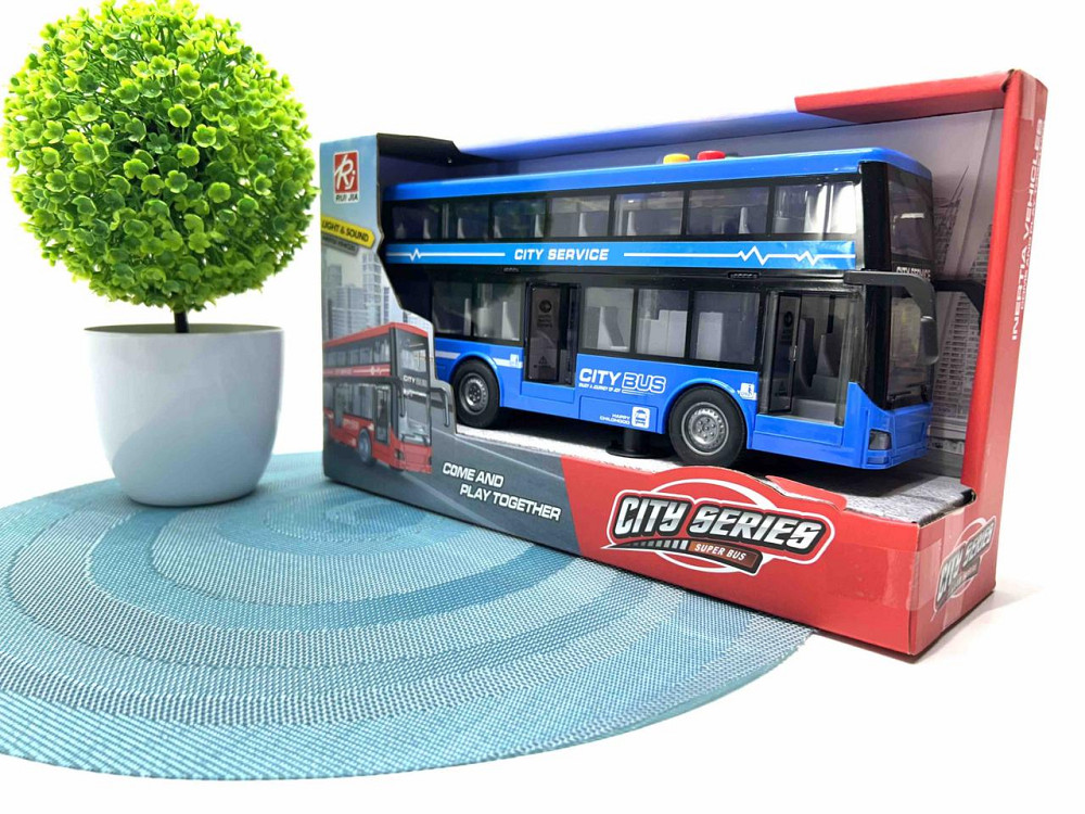 Автобус інерційний двоповерховий світло звук двері відкриваються гумові колеса Синій (RJ5504) Чернигов - изображение 8