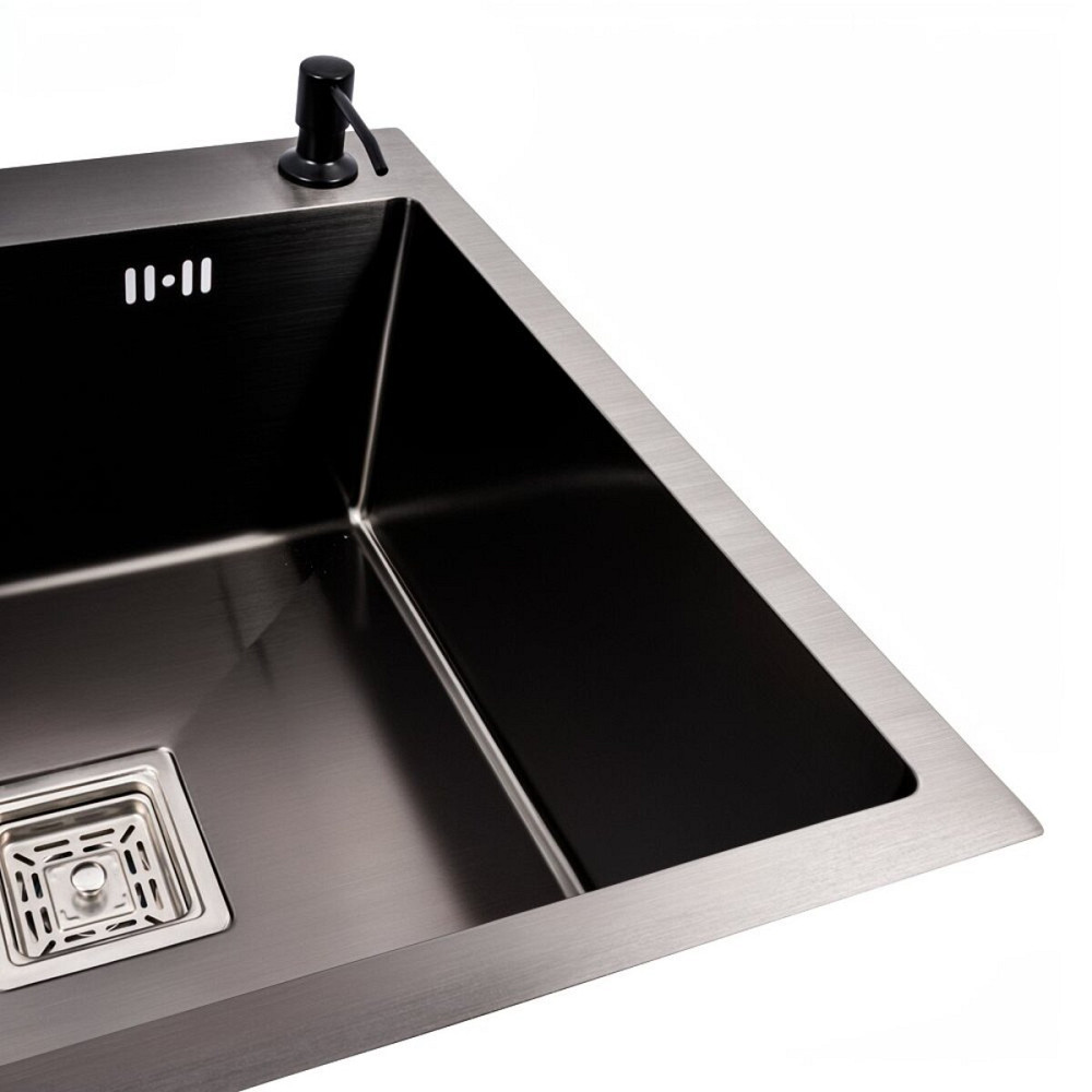 VALESO Кухонна мийка нержавійка CM 78*50C R VALESO Handmade PVD чорна з поглибленою полицею (3, Коломия - фото 8