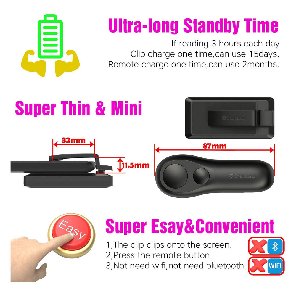 Пульт перелистування для сторінок SK SYUKUYU RF для Kindle iPhone iPad Android USB-C безшумний одноручний Київ - фото 2