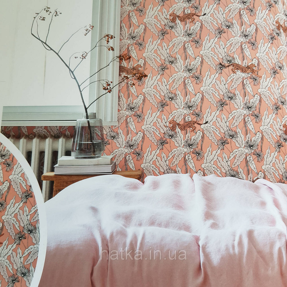 Шпалери вінілові на флізелін Caselio The Place to bed 0.53х10 м листя квіти рисі золотисті на теракотовому Київ - фото 1