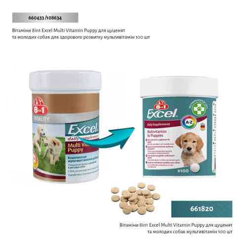 Вітаміни 8in1 Excel Multi Vitamin Puppy для цуценят та молодих собак мультивітамін 100 шт Київ