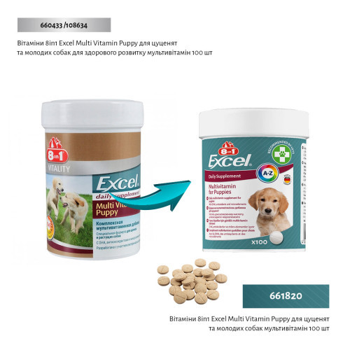 Вітаміни 8in1 Excel Multi Vitamin Puppy для цуценят та молодих собак мультивітамін 100 шт Київ - фото 2