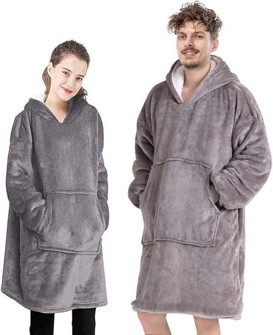 Худи-плед, толстовка Super Dalian с карманами и капюшоном для дома флисовый теплый оверсайз кофта-одеяло серая Киев - изображение 1