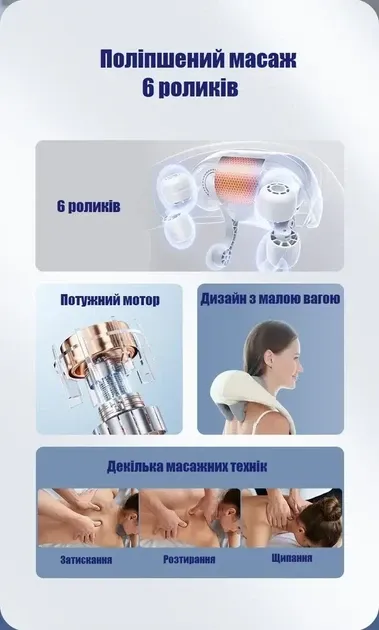 Массажер для шеи и плеч HJ-188 с подогревом, 8 режимов массажа, аккумулятор 2000mAh, портативный Одесса - изображение 3