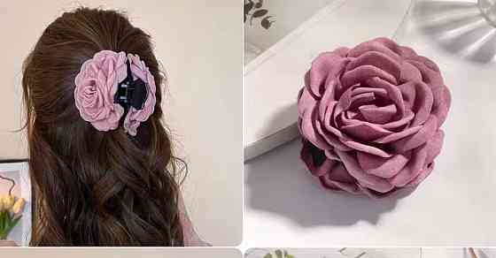 Крабик для волос с цветком розы, пыльная роза  9 см, заколка краб для волос цветок, большой женский аксессуар для прически Киев