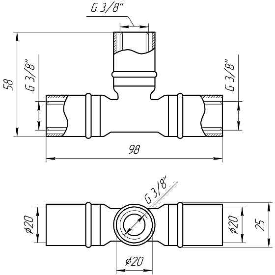 Трійник проміжний прес APE ITALY AP 131 20х20х20 Луцк
