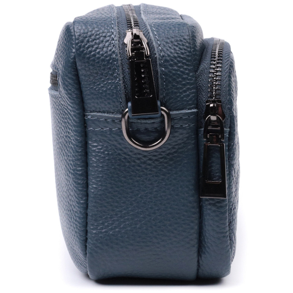 Стильная женская сумка прошитая ромбами на лицевой стороне из натуральной кожи Vintage 22636 Синяя Киев - изображение 6