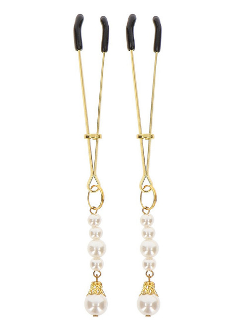 Затискачі на соски з намистинами Taboom Nipple Play Tweezers With Pearls, золотисті Sex Aura Київ - фото 4