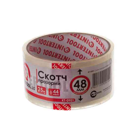 Скотч прозорий, 25 м × 48 мм, 44 мкм INTERTOOL KT-0901 Київ