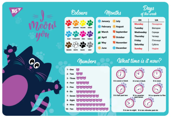 Підкладка настільна А3 "Yes" Kittycon англійська, 492055, шт Київ