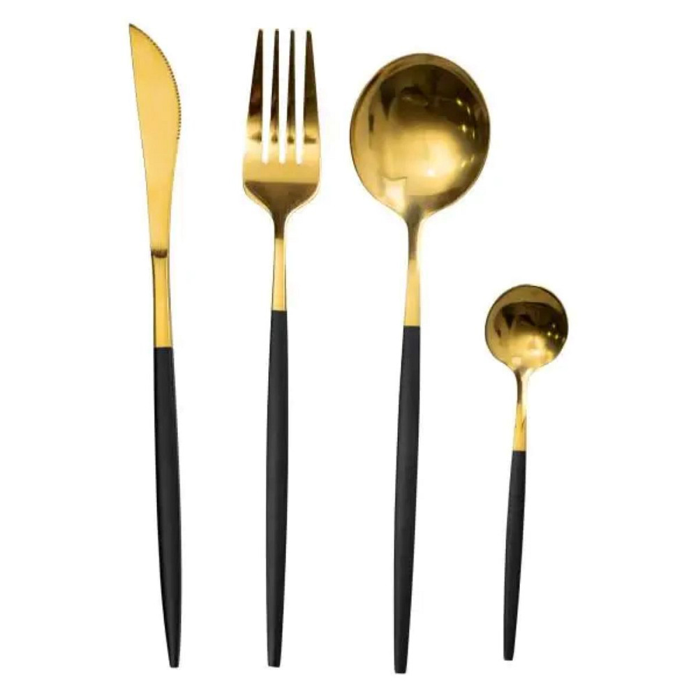 Набір столових приборів 24 предмети столовий набір на 6 персон Золотистий з чорним HP-20-46 Коломия - фото 1