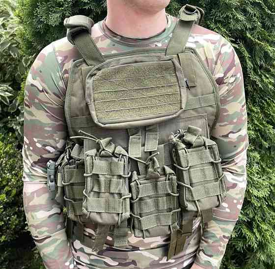 Плитоноска с подсумками Кордура 1000D + 4 кармана для магазинов (без плит) Оливковый Винница