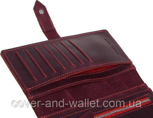 Винтажный кожаный кошелек купюрник ручной работы (коричневый) Grande Pelle Anet Бордовый Киев - изображение 9