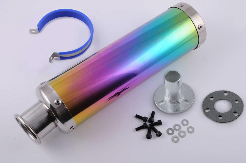 Глушник (тюнінг) 300*90mm, креп. Ø48 mm (неіржавка, веселка, прямоток, mod:8) Мукачево - фото 1