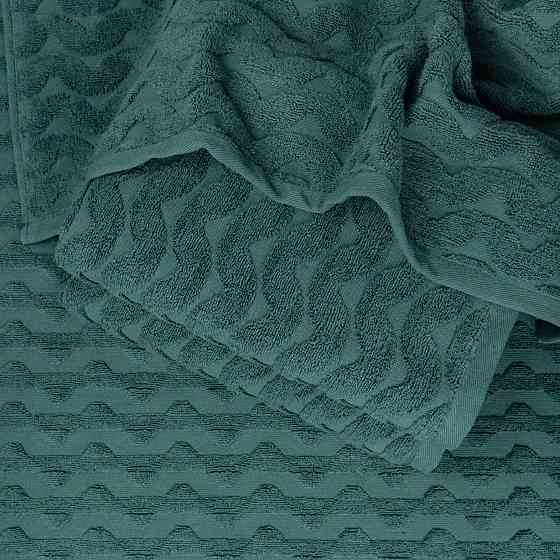Комплект махрових рушників Жакардових Хвиля 2шт GM Textile 50х90см, 70х140см 500г/м2 (Зелений) Суми