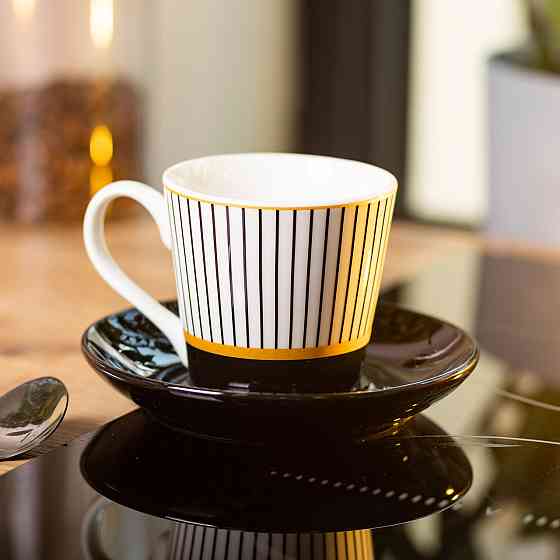 Liling Rongxiang Ceramic порцелянова чашка з чорним блюдцем 200 мл RX-N24708WP Київ