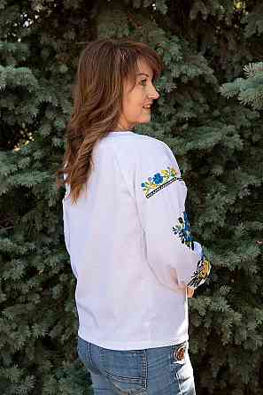 Вышиванка женская, льняная, белая, с длинным рукавом топ Киев