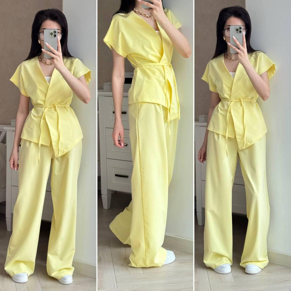 Жіночий базовий брючний костюм-двійка: жилет і штани турецька костюмка Жовтий Одеса - фото 1