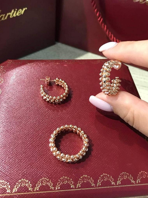 Cartier / Картьє комплект «Зубчики»  — сережки, браслет та каблучка, покриття рожевим золотом Одеса - фото 12