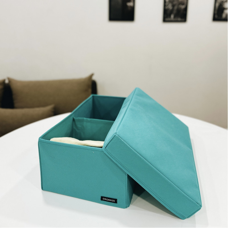 Ящик для хранения на два отделения с крышкой 40x25x16 см HY-2V-kr (Лазурный) Сумы - изображение 1