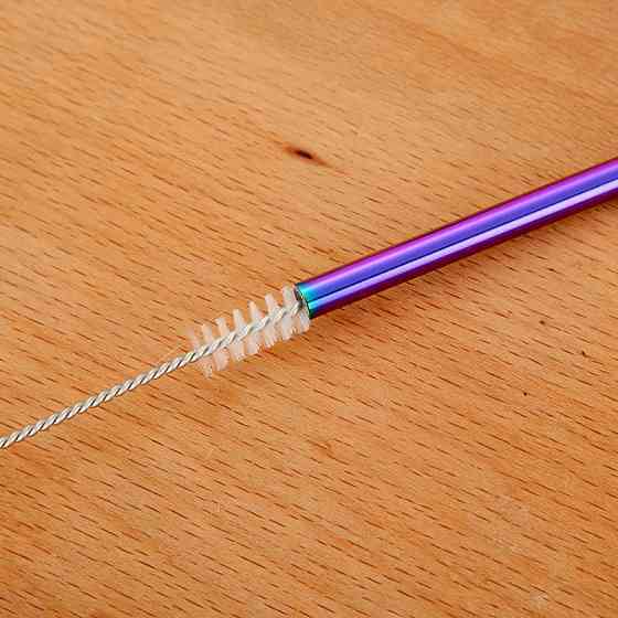 Многоразовые металлические соломинки 4 шт с ершиком, синие Киев