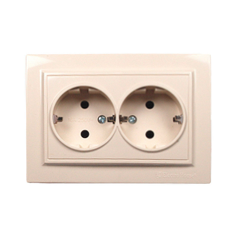 Розетка двойная с заземлением 16А, термопластик, Enzo латте Днепр - изображение 1