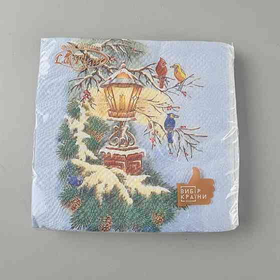 Новогодняя салфетка (ЗЗхЗЗ, 16шт)  La Fleur "Фонарь и птицы" (709) (1 пачка) Харків