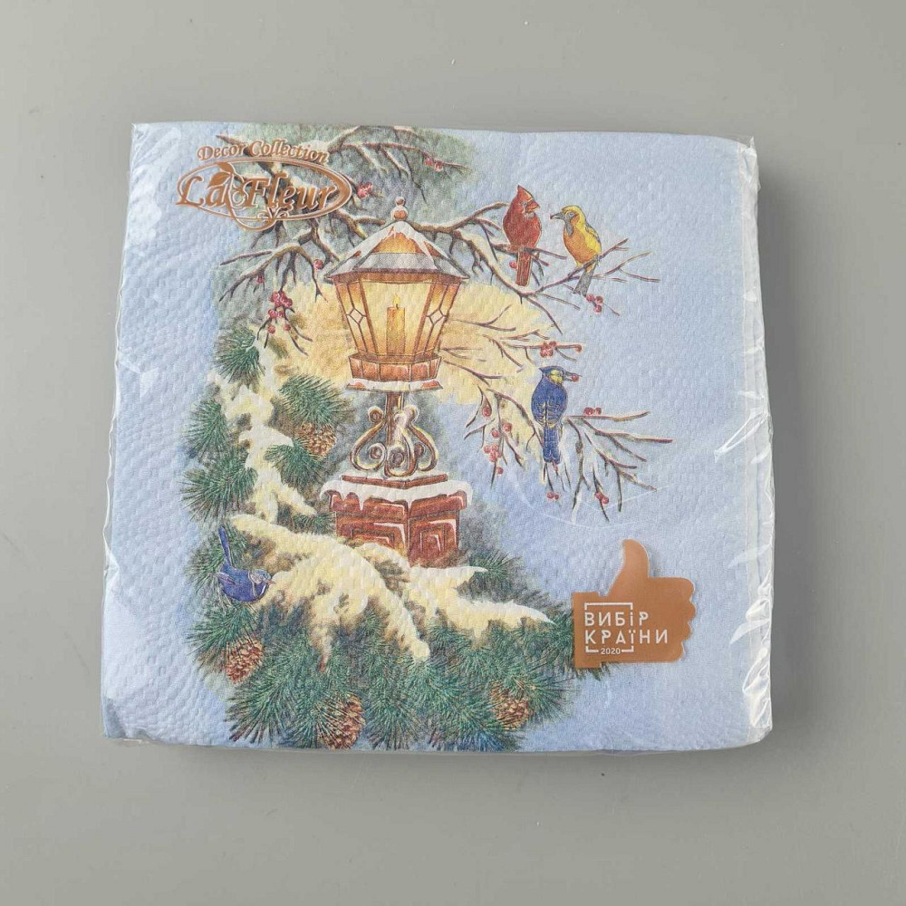 Новогодняя салфетка (ЗЗхЗЗ, 16шт)  La Fleur "Фонарь и птицы" (709) (1 пачка) Харків - фото 1
