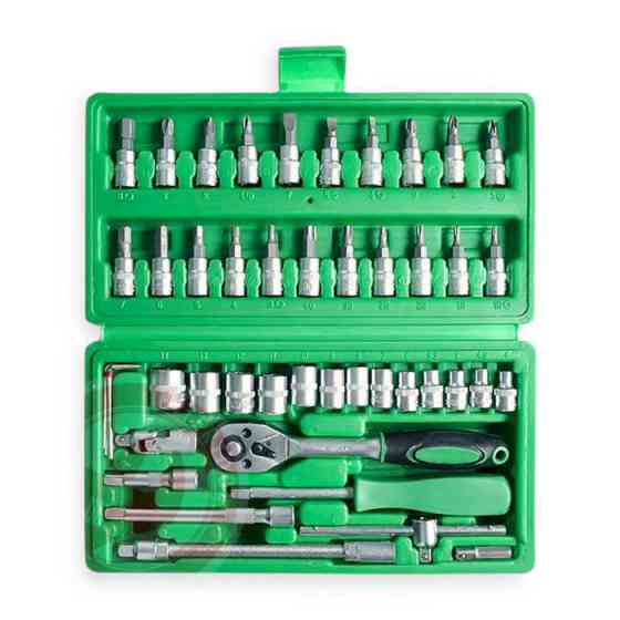 Набір інструменту 1/4" 46 шт, 4-14 мм з тріщ., подовжує., кардан, отв.-вороток, біти Мукачево